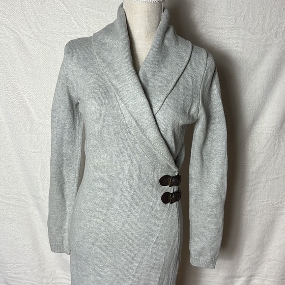 Ralph Lauren Women’s Cardigan Long-Sleeve Buckle Wrap Dress Small Light Gray - Picture 2 of 6